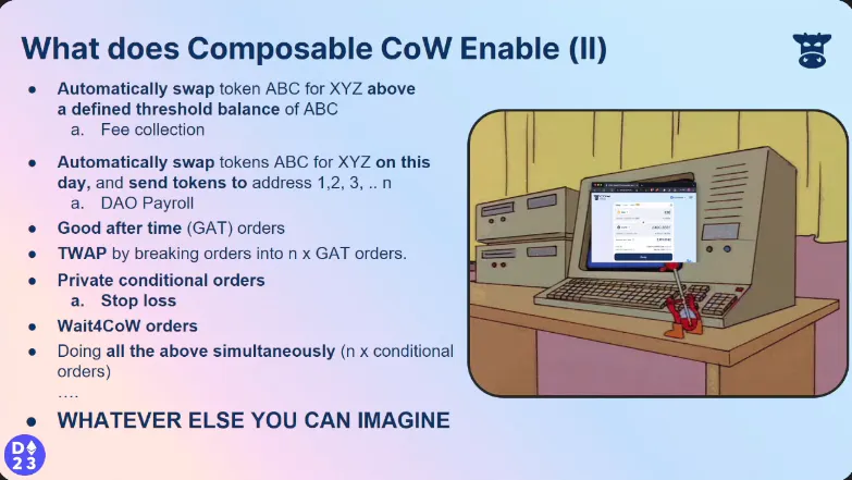 CoW Swap's Composable CoW framework allows users to deploy programmatic orders, such as autonomous trading bots, directly from their Safe.